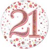 Oaktree 3" Badge 21th Birthday Sparkling Fizz Rose Gold Holographic