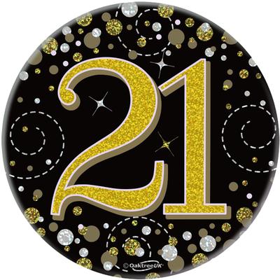 Oaktree 3" Badge 21st Birthday Sparkling Fizz Black Gold Holographic