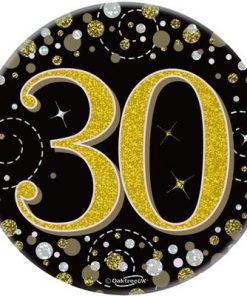 Oaktree 3" Badge 30th Birthday Sparkling Fizz Black Gold Holographic