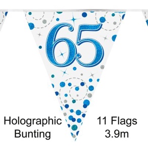 Party Bunting 65th Sparkling Fizz Birthday Blue Holographic