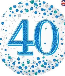 40th Sparkling Fizz Birthday Blue Holographic Foil