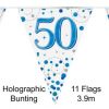 Party Bunting 50th Sparkling Fizz Birthday Blue Holographic