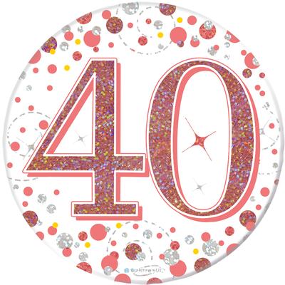 Oaktree 3" Badge 40th Birthday Sparkling Fizz Rose Gold Holographic
