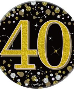 Oaktree 3" Badge 40th Birthday Sparkling Fizz Black Gold Holographic