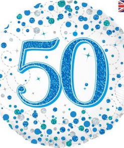 50th Sparkling Fizz Birthday Blue Holographic Foil