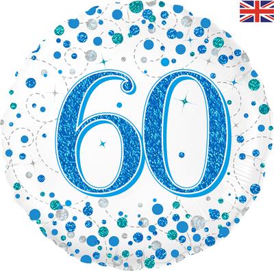 60th Sparkling Fizz Birthday Blue Holographic Foil