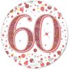Oaktree 3" Badge 60th Birthday Sparkling Fizz Rose Gold Holographic