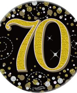 Oaktree 3" Badge 70th Birthday Sparkling Fizz Black Gold Holographic