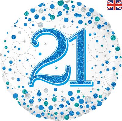 21st Sparkling Fizz Birthday Blue Holographic Foil
