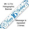 Sparkling Fizz 16th Birthday Blue Holographic Banner