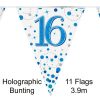 Party Bunting 16th Sparkling Fizz Birthday Blue Holographic