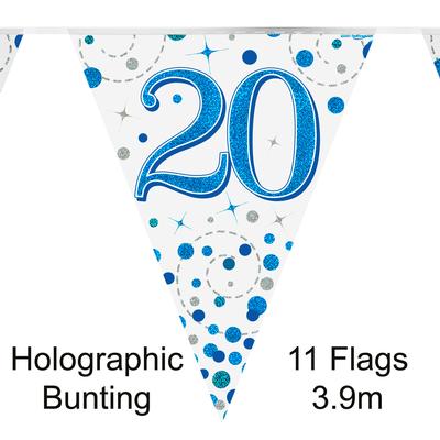 Party Bunting 20th Sparkling Fizz Birthday Blue Holographic