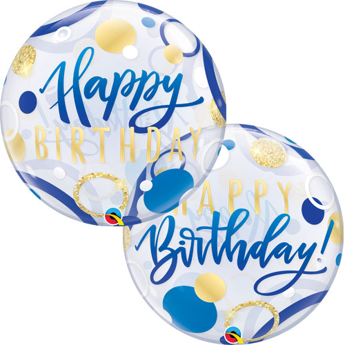 Birthday Blue and Gold Dots Single Bubble