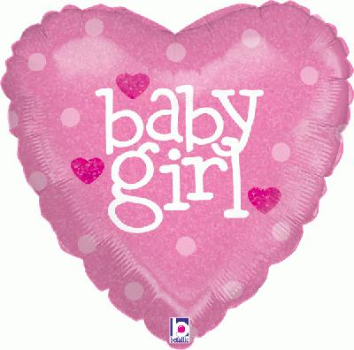 18" Baby Girl Heart Heart Holographic Foil