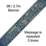 9ft Banner 18th Birthday Metallic Glitter Navy Gold